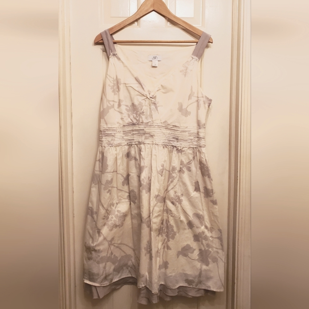 Ann Taylor Loft Lined Sun Dress in White and Grey - Size 12